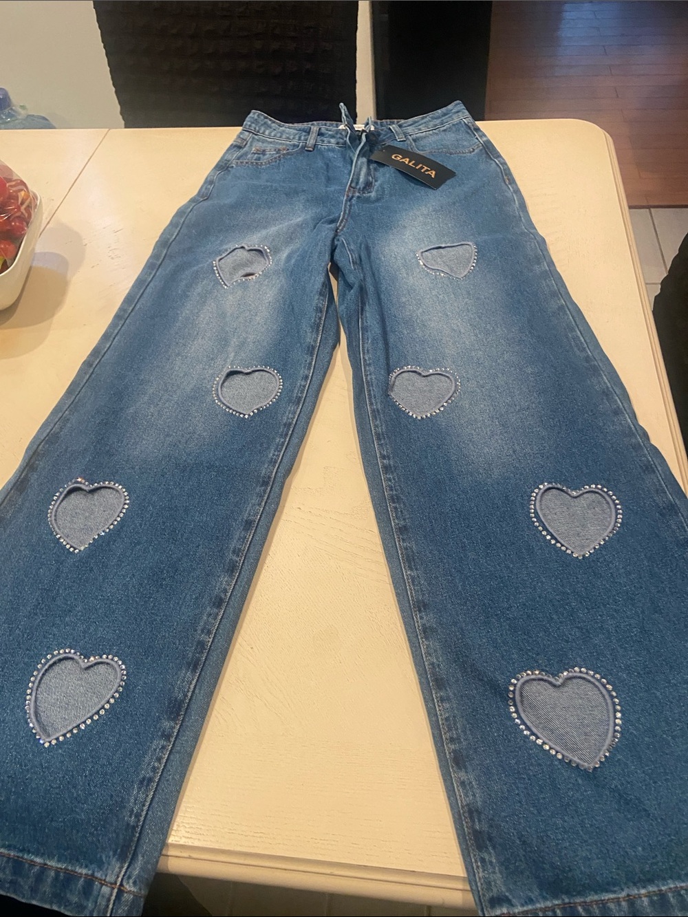 Galita Blue Heart-Accent Wide Leg Jeans